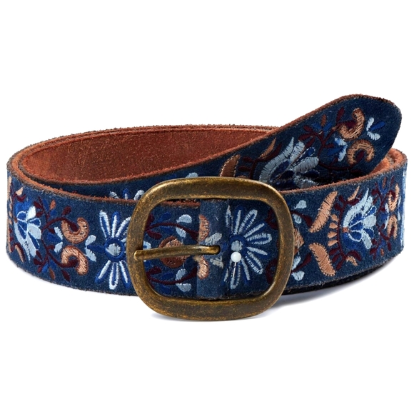 Lucky Brand Accessories - Lucky Brand Blue/Burgundy Floral Embroidery Leather Belt Size Small